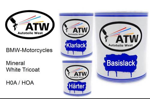 BMW-Motorcycles, Mineral White Tricoat, H0A / HOA: 1L Lackdose + 1L Klarlack + 500ml Härter - Set, von ATW Autoteile West.